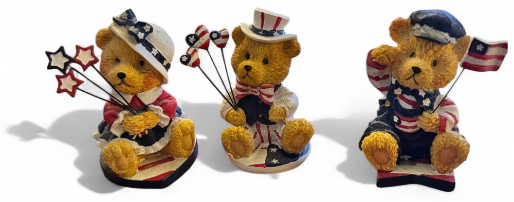 Figurine Patriotic Teddy Bear Set of 3 Red White Blue Collectible Decor